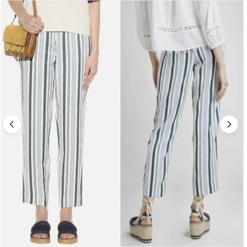 Tory Burch Cotton Green Grand Awning Stripe Pants Women's Size 2